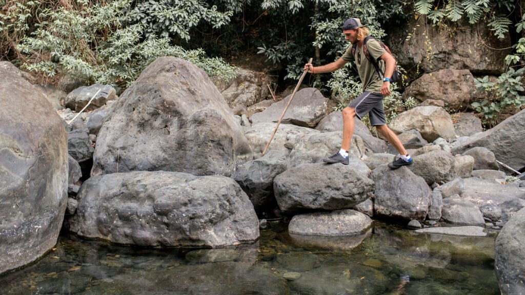 tourist walks on the stone